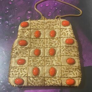 Walborg Gold and Orange Beaded Clutch